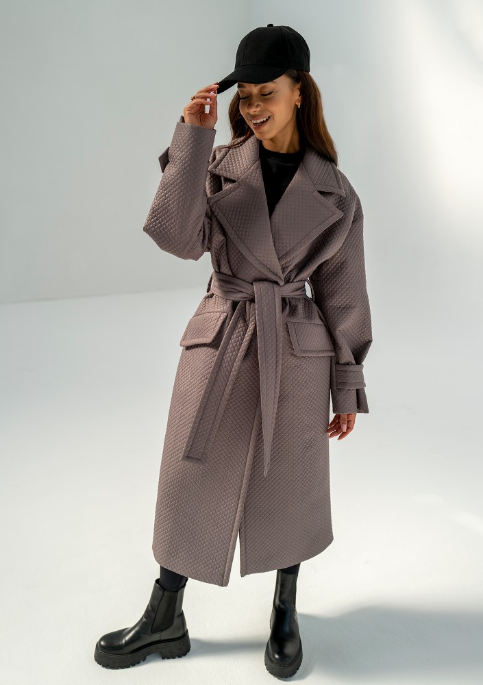 Jaske - Taupe quilted knitted coat