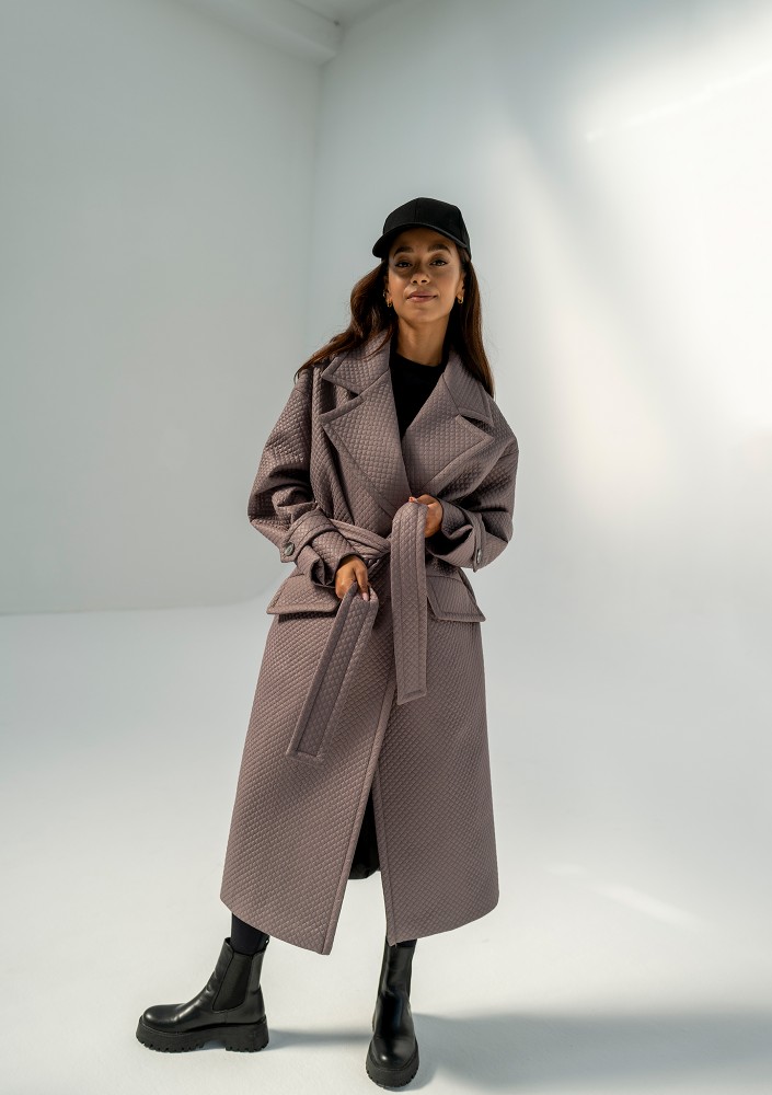 Jaske - Taupe quilted knitted coat