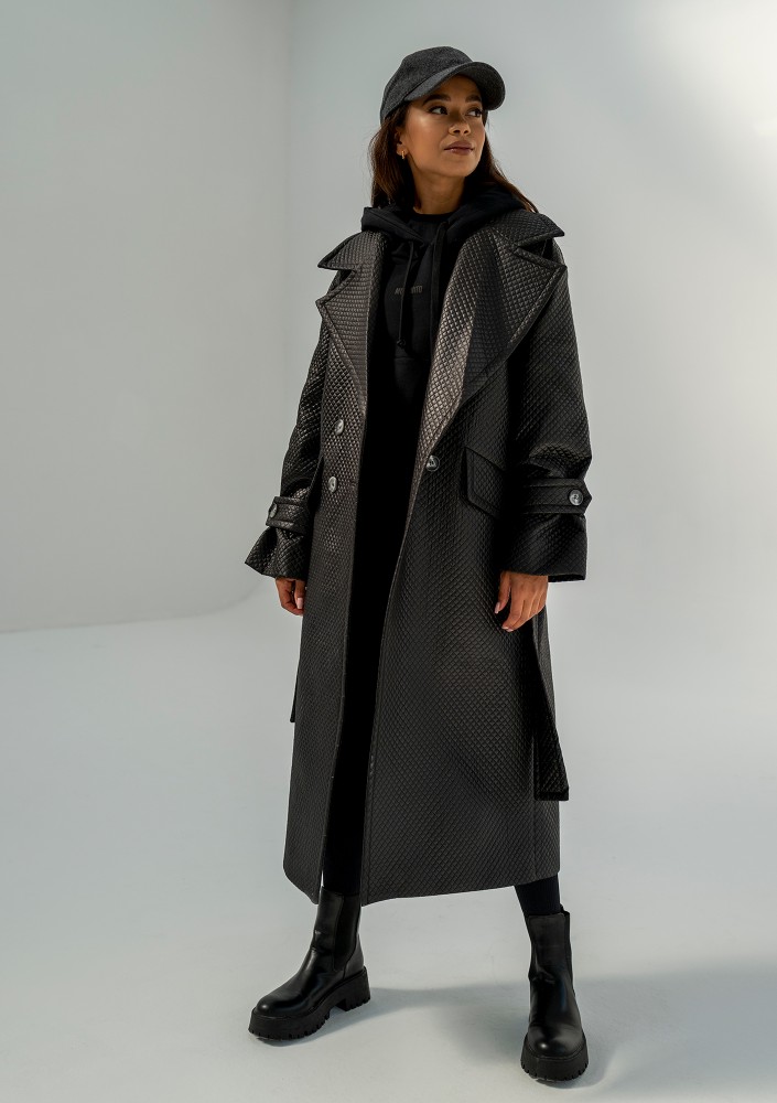 Jaske - Black quilted knitted coat