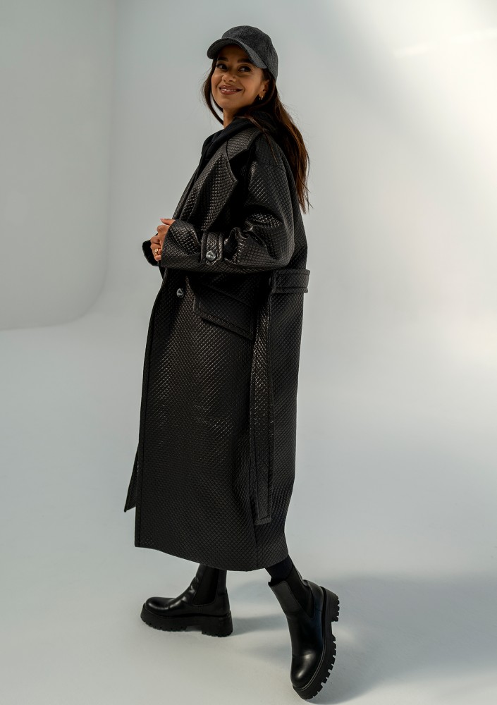 Jaske - Black quilted knitted coat