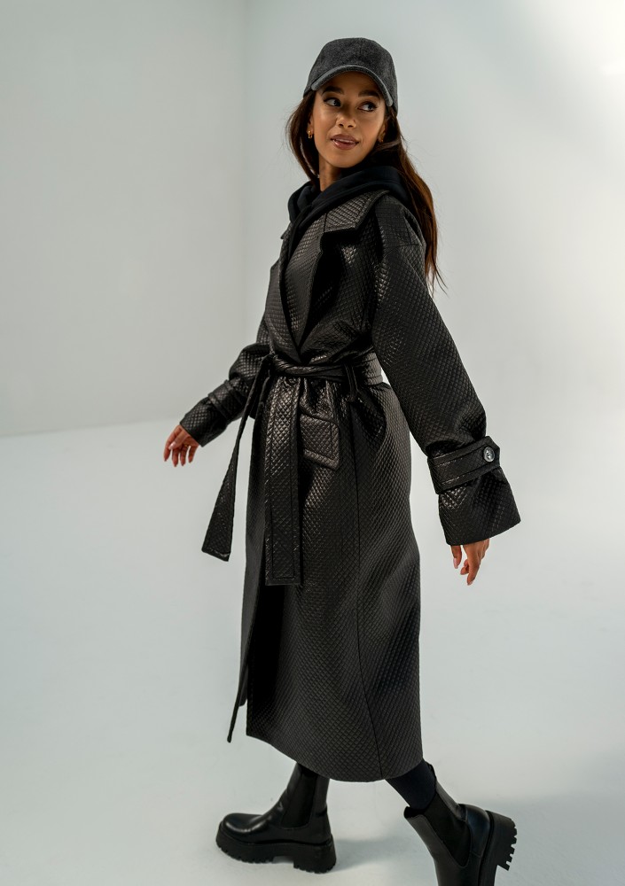 Jaske - Black quilted knitted coat