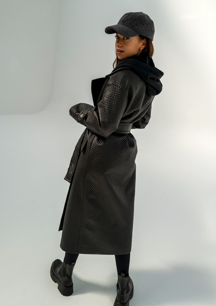 Jaske - Black quilted knitted coat