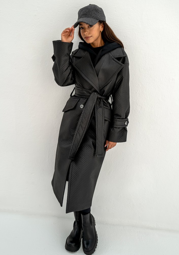 Jaske - Black quilted knitted coat