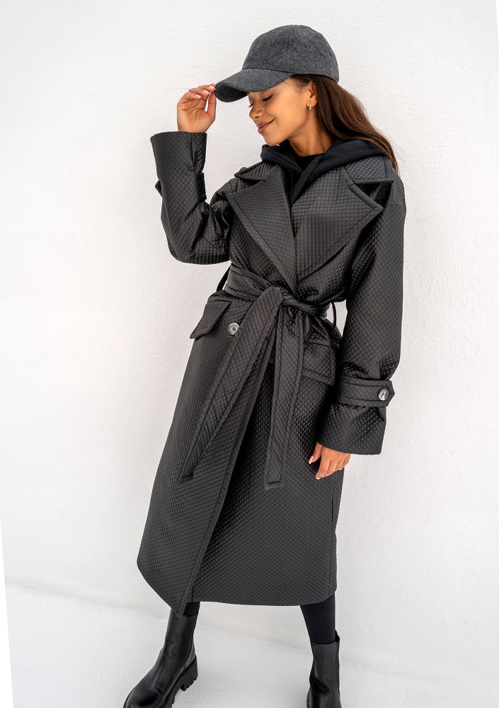 Jaske - Black quilted knitted coat