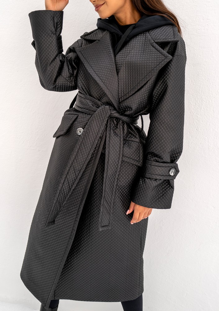 Jaske - Black quilted knitted coat