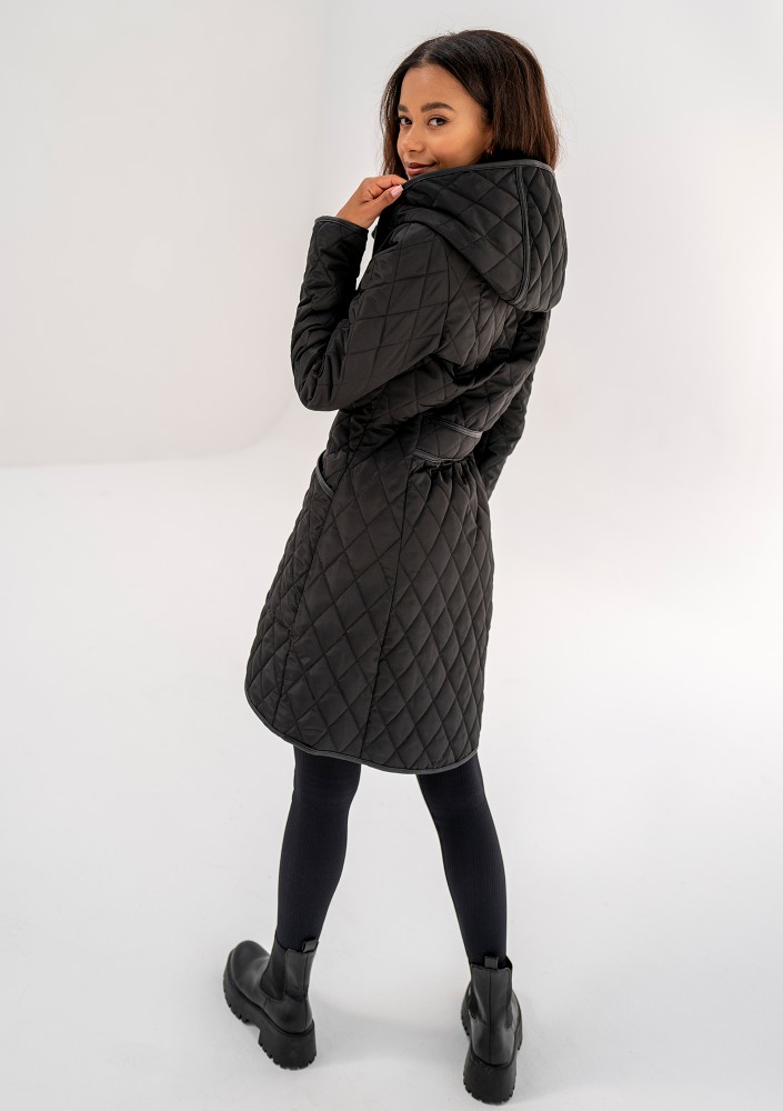 Nakya - Black snap buttoned tight fit midi coat