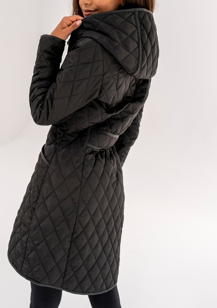 Nakya - Black snap buttoned tight fit midi coat