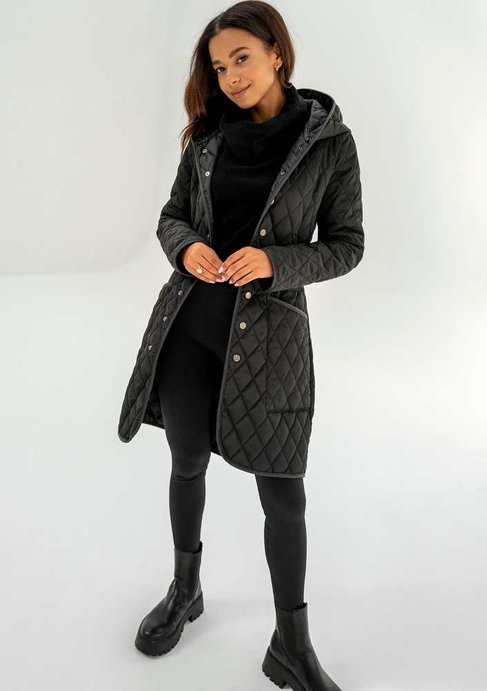 Nakya - Black snap buttoned tight fit midi coat