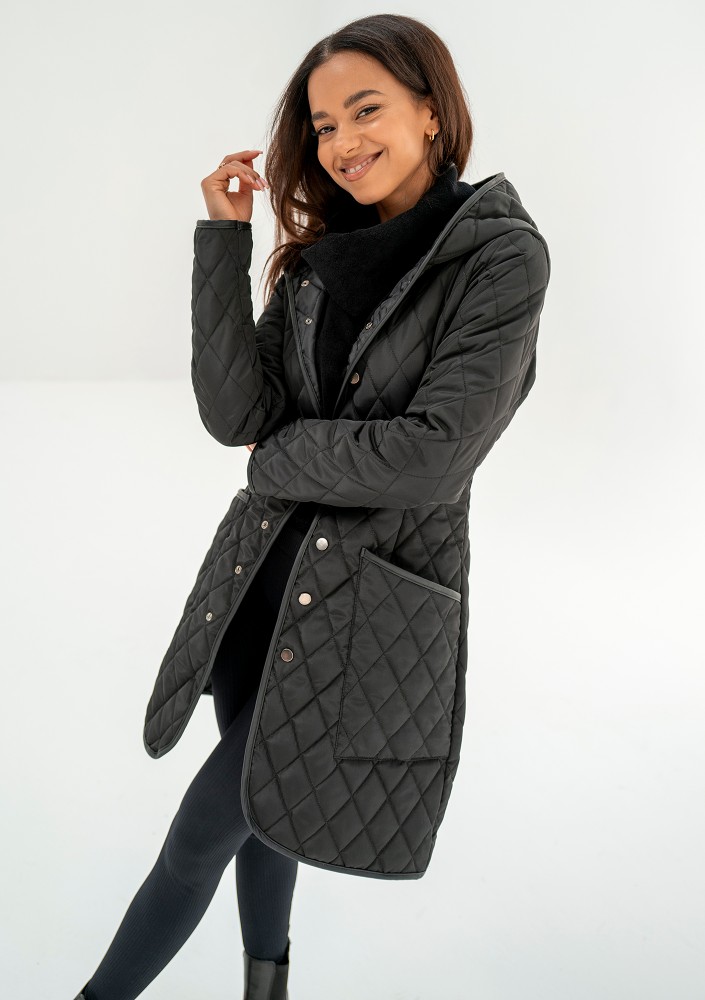 Nakya - Black snap buttoned tight fit midi coat