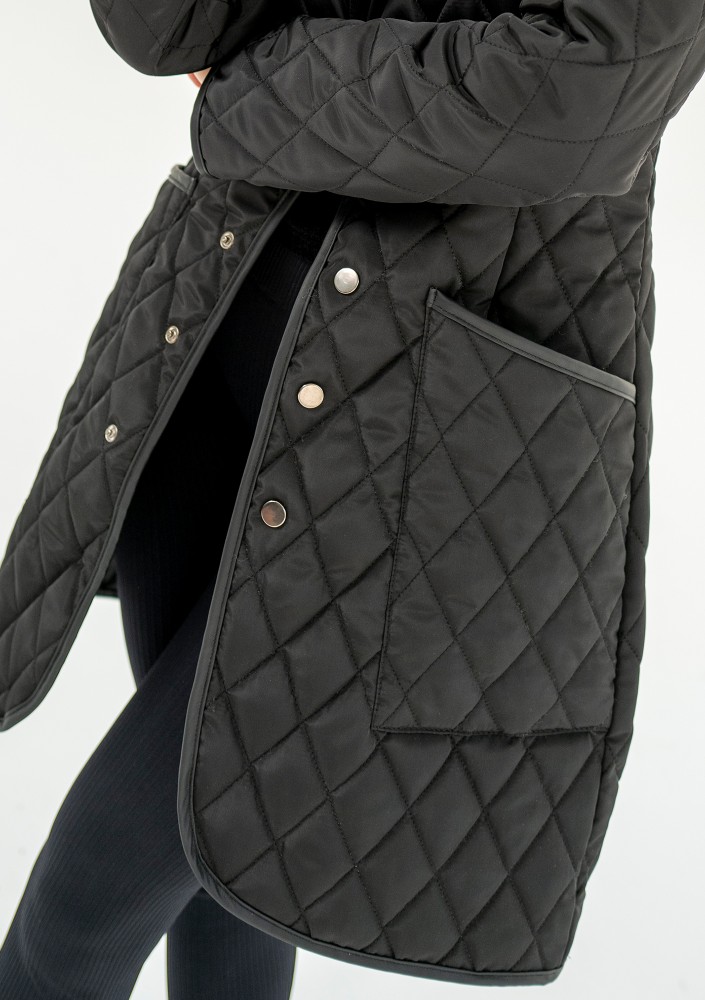 Nakya - Black snap buttoned tight fit midi coat