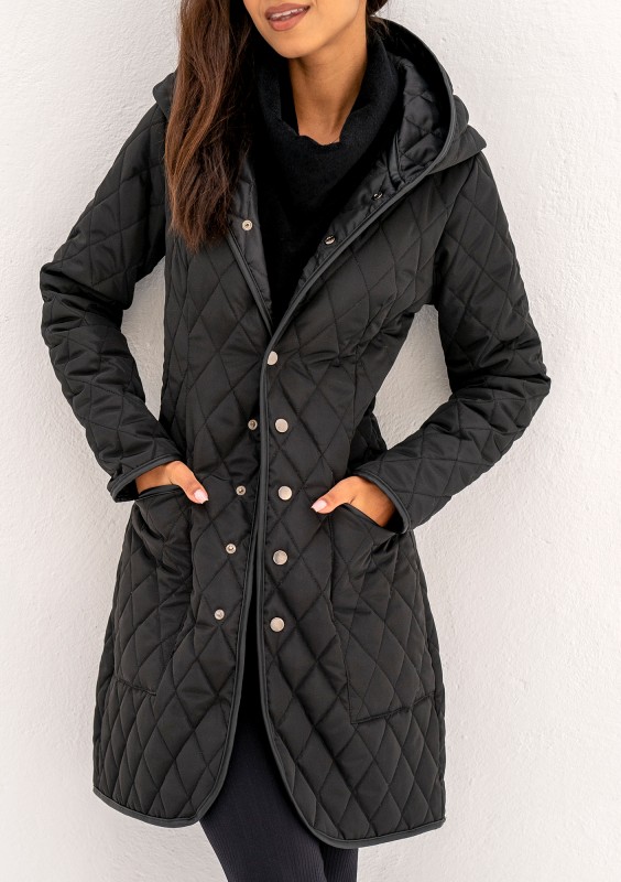 Nakya - Black snap buttoned tight fit midi coat