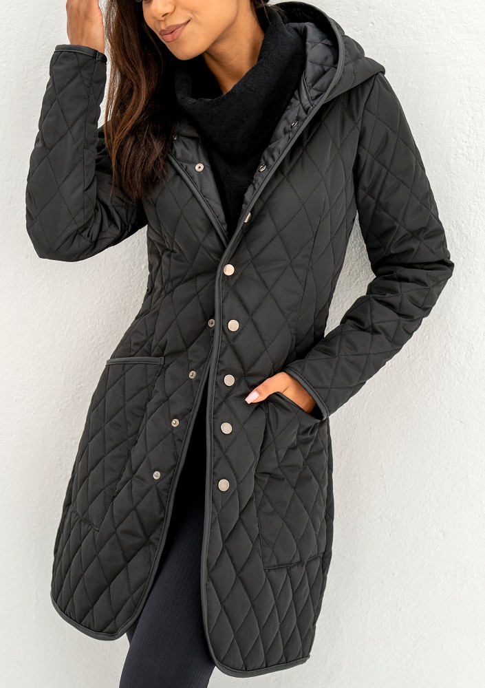 Nakya - Black snap buttoned tight fit midi coat