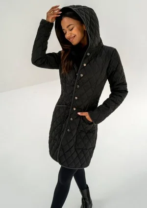 Nakya - Black snap buttoned tight fit midi coat