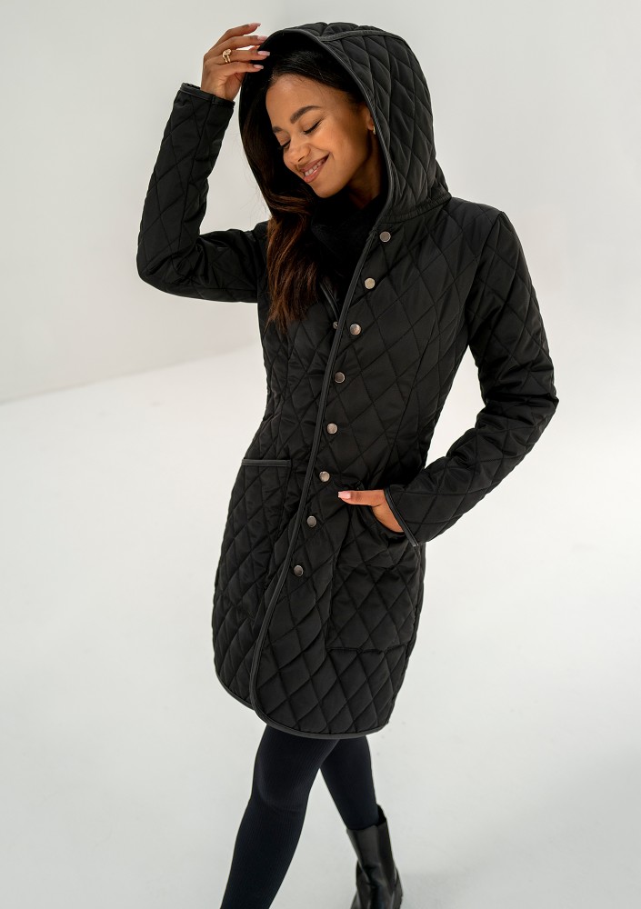 Nakya - Black snap buttoned tight fit midi coat