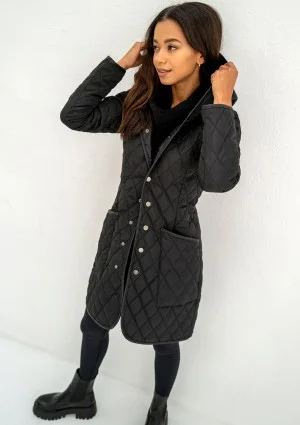 Nakya - Black snap buttoned tight fit midi coat