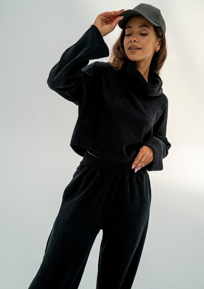 Mayze - Bluza z golfem z dzianiny frotte Black