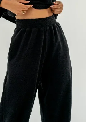Mayze - Szerokie spodnie z dzianiny frotte Black