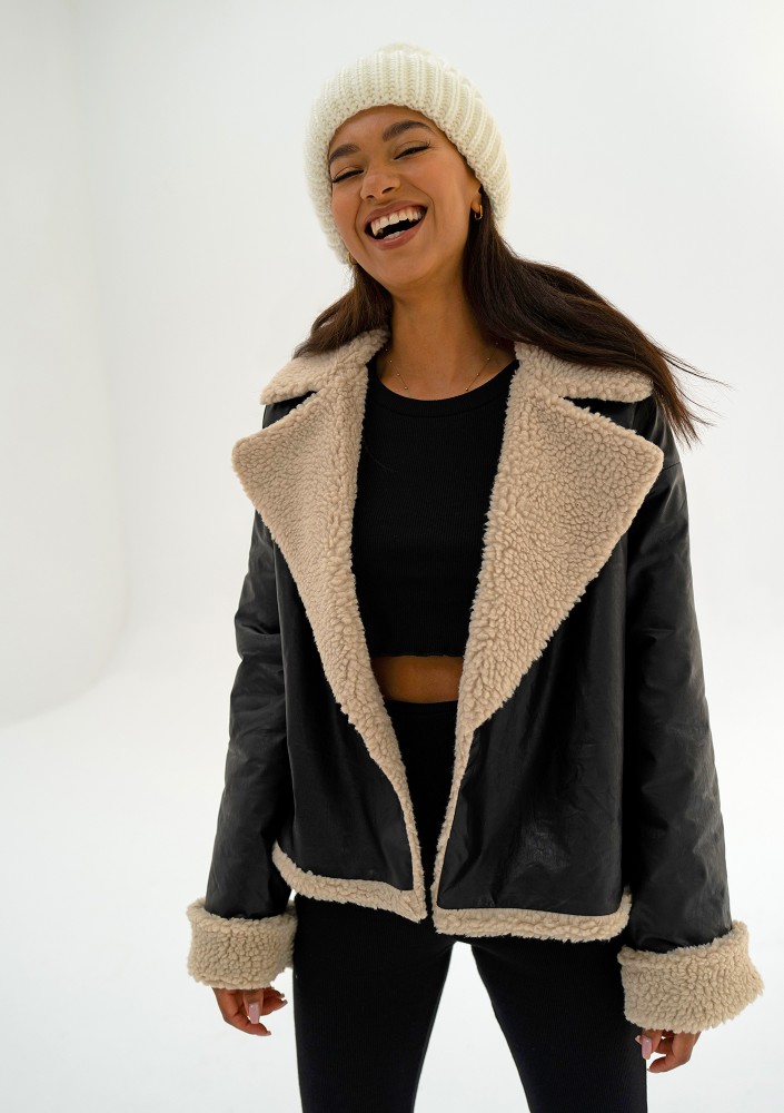 Bocca - Black collared faux leather jacket