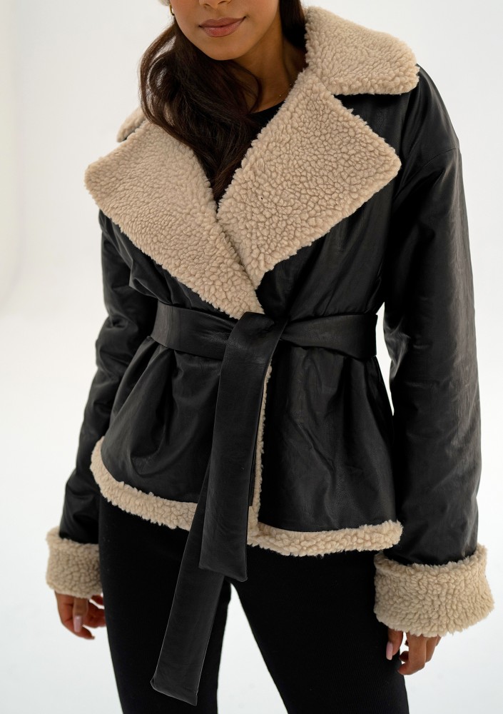 Bocca - Black collared faux leather jacket