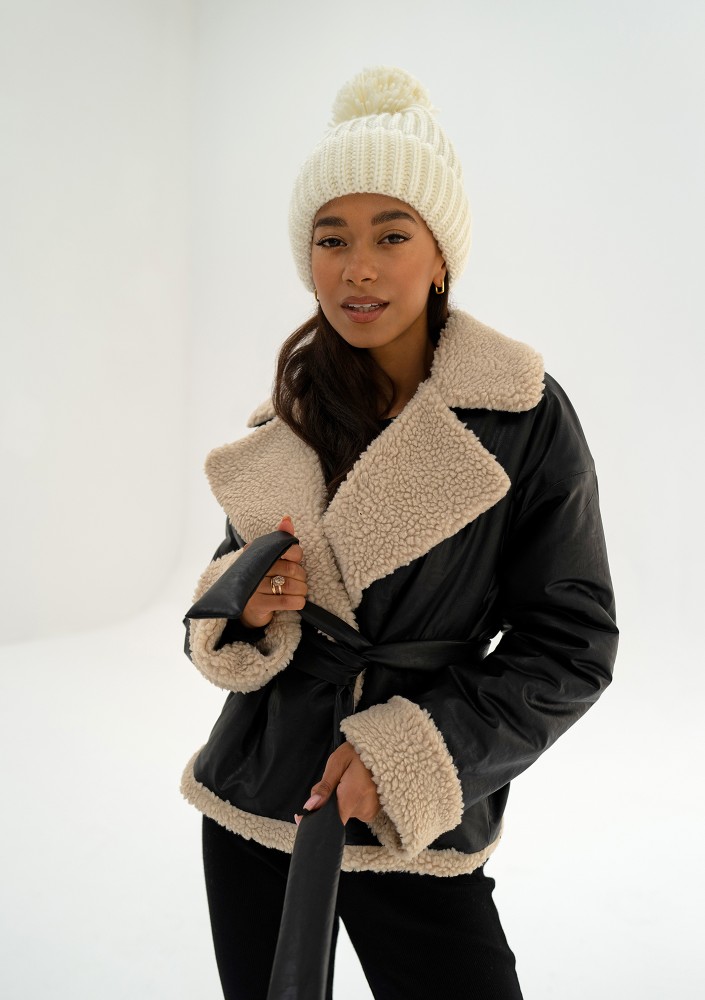 Bocca - Kożuch z imitacji skóry Czarny