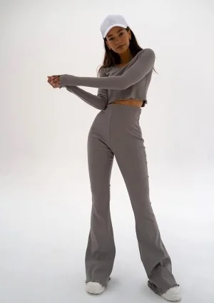 Nalu - Taupe knitted crop long-sleeve crop top