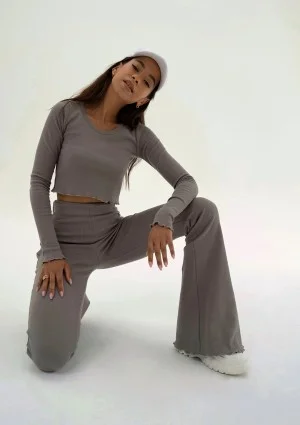 Nalu - Taupe knitted crop long-sleeve crop top