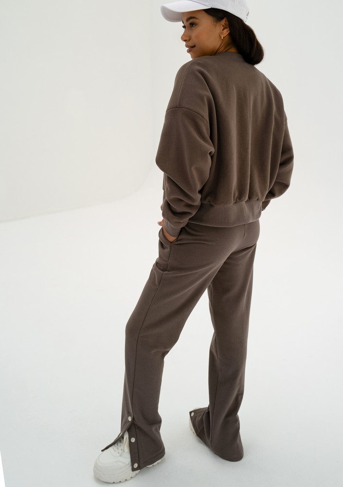 Club - Brown snap-buttoned sweatshirt