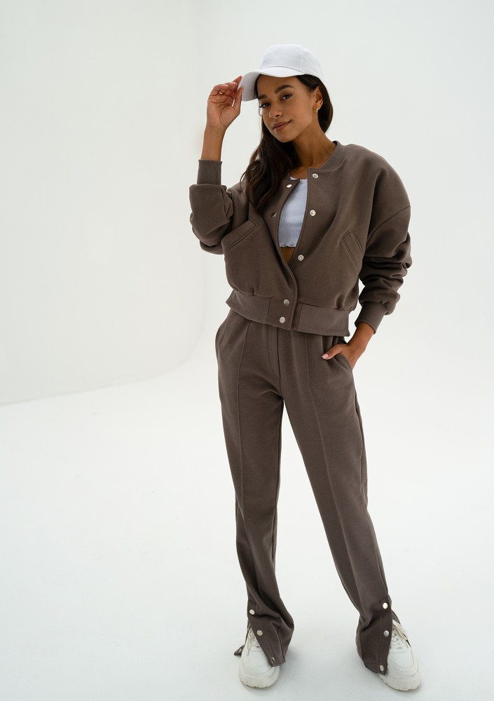 Club - Brown snap-buttoned sweatshirt