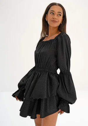 Sonya - Sukienka w cętki z falbankami Czarna