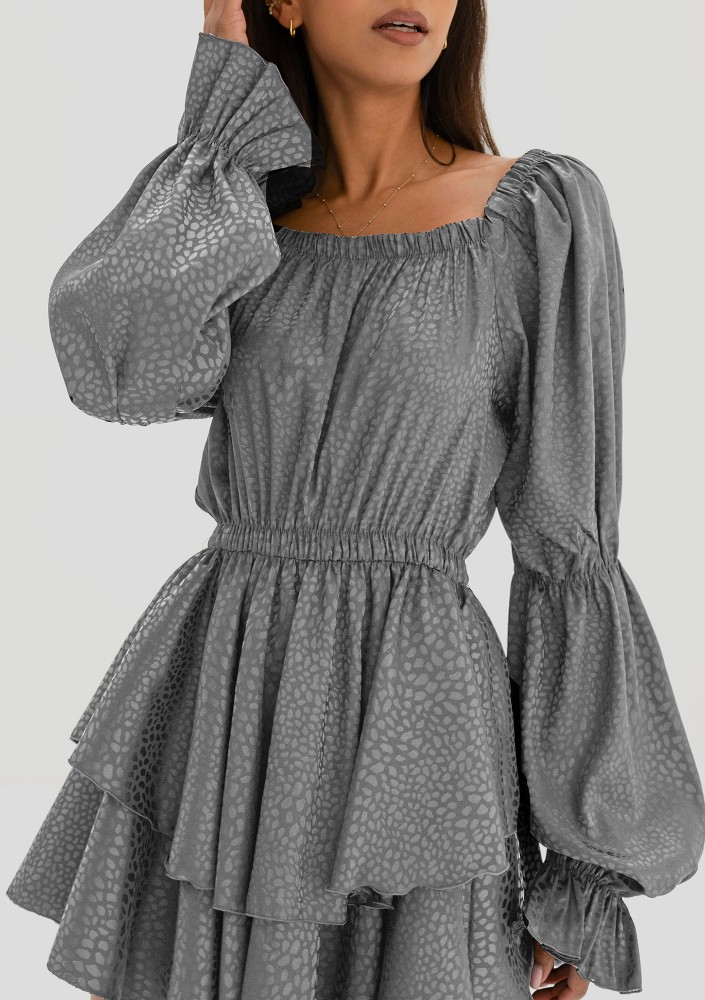 Sonya - Grey leopard spotted frilled mini dress