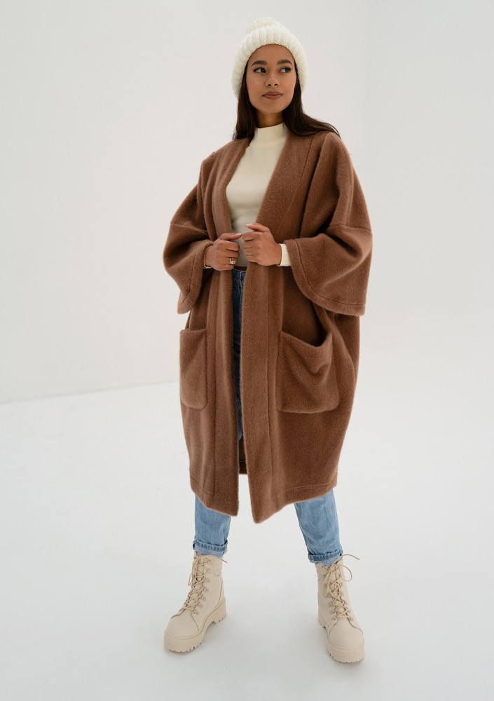 Bunch - Kardigan damski oversize Karmelowy