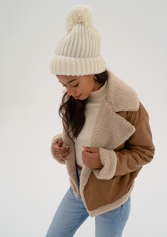 Bocca - Toffee beige collared faux leather jacket