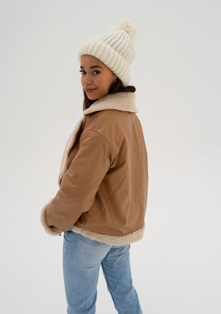 Bocca - Toffee beige collared faux leather jacket