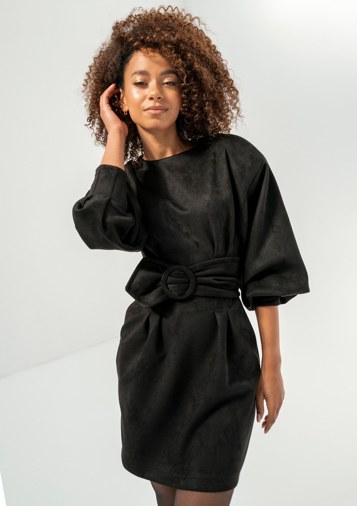 Matea - Black faux suede mini pencil dress