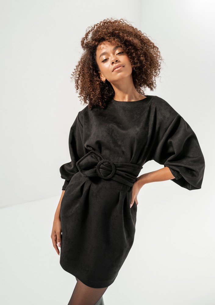 Matea - Black faux suede mini pencil dress