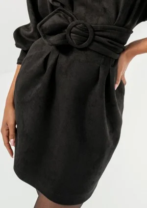 Matea - Ołówkowa sukienka mini z imitacji zamszu Czarna