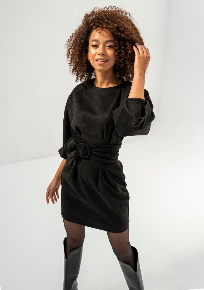 Matea - Black faux suede mini pencil dress