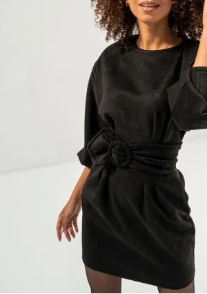 Matea - Ołówkowa sukienka mini z imitacji zamszu Czarna