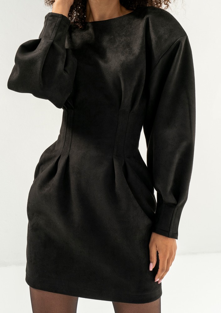 Matea - Black faux suede mini pencil dress