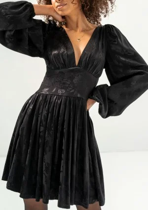 Jaya - Black shiny jacquard mini dress