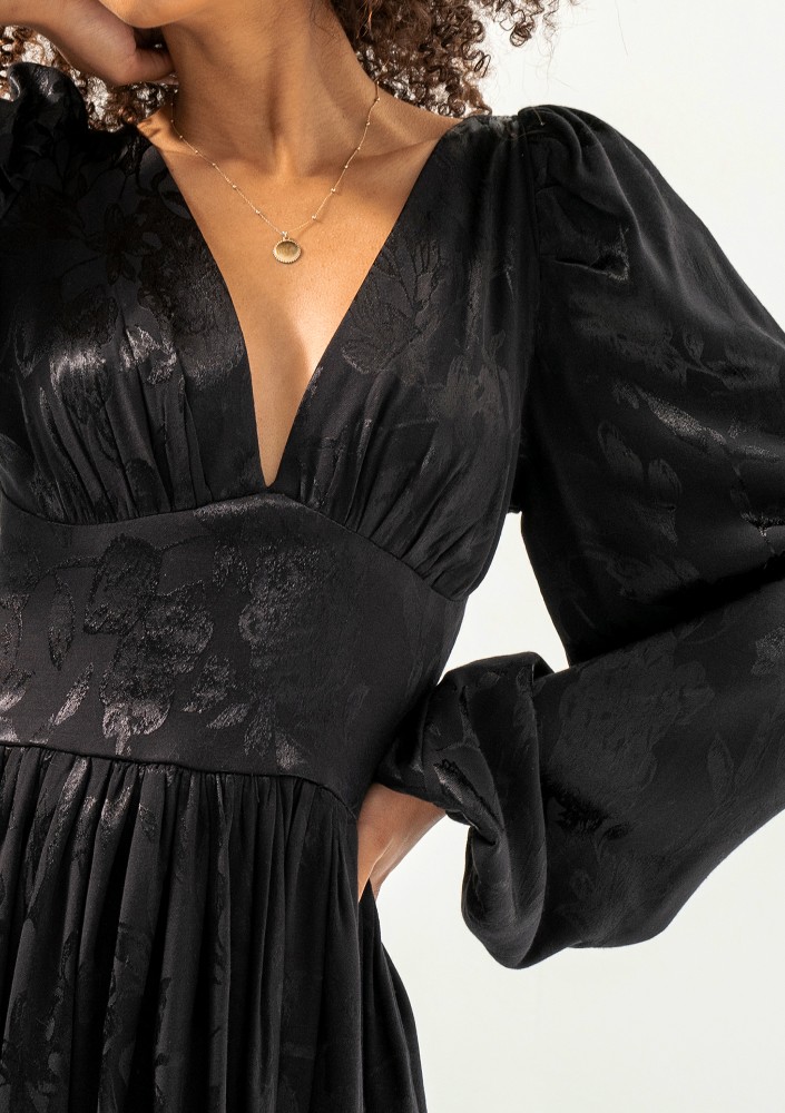 Jaya - Black shiny jacquard mini dress