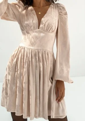 Jaya - Sukienka mini z żakardowej wiskozy Beżowa