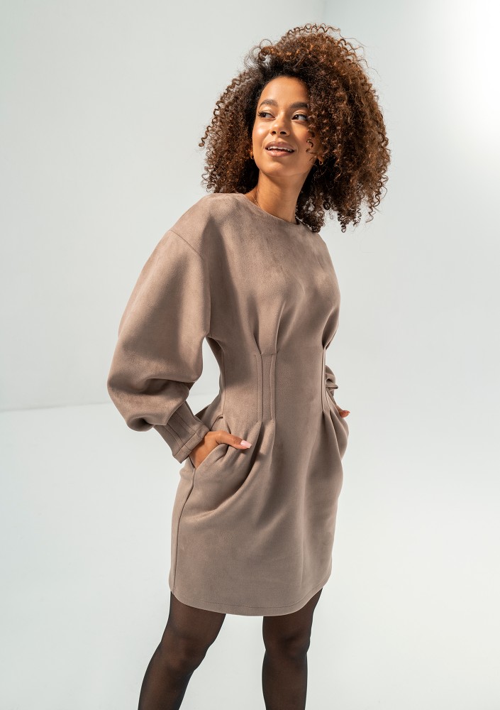 Matea - Latte beige faux suede mini pencil dress