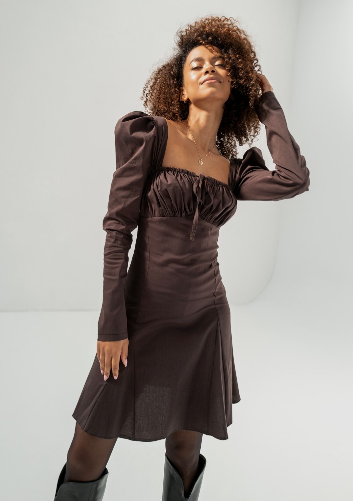 Ginni - Brown cotton mini dress