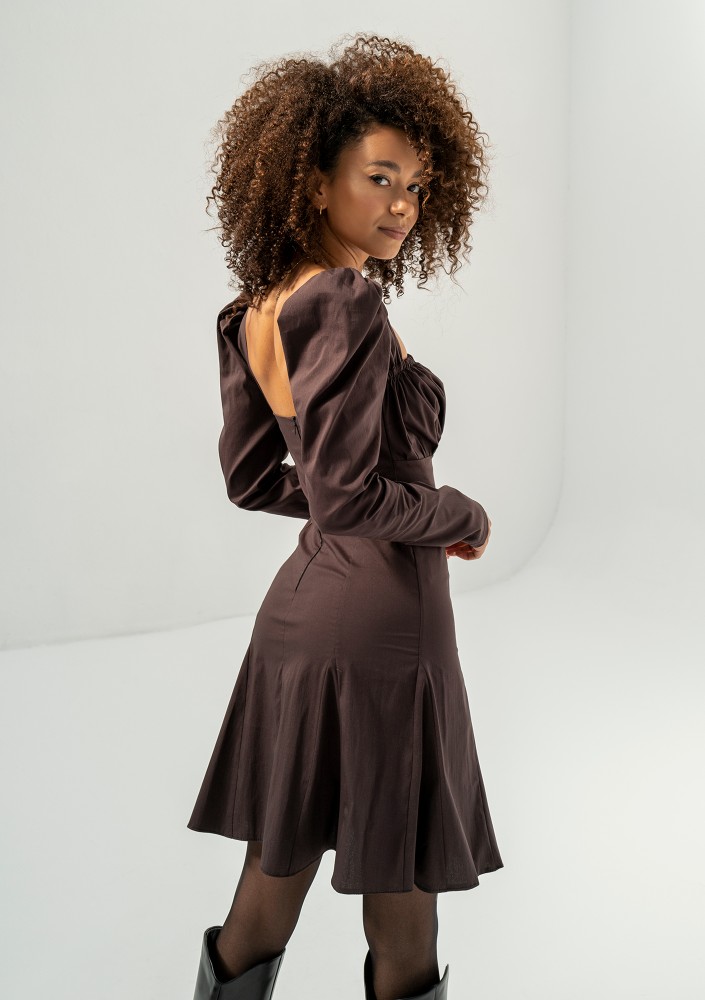 Ginni - Brown cotton mini dress