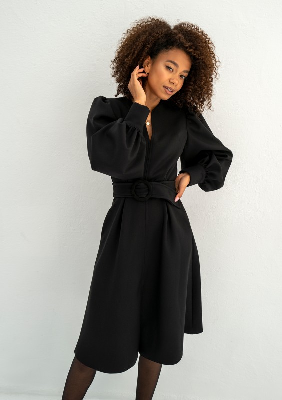 Larisa - Black belted midi dress