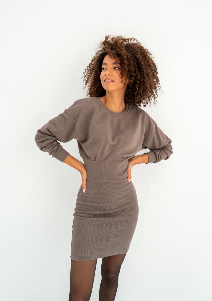 Nisha - Brown slim fit mini dress