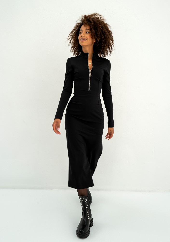 Shira - Black slim fit midi dress