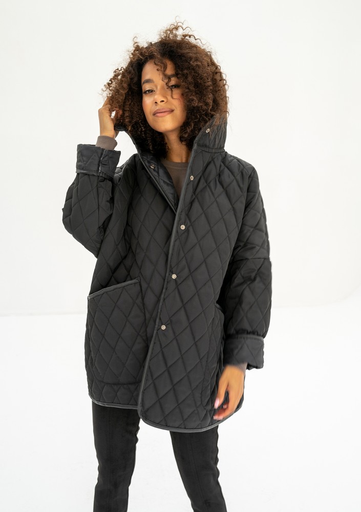 Madden - Pikowana kurtka damska oversize Czarna