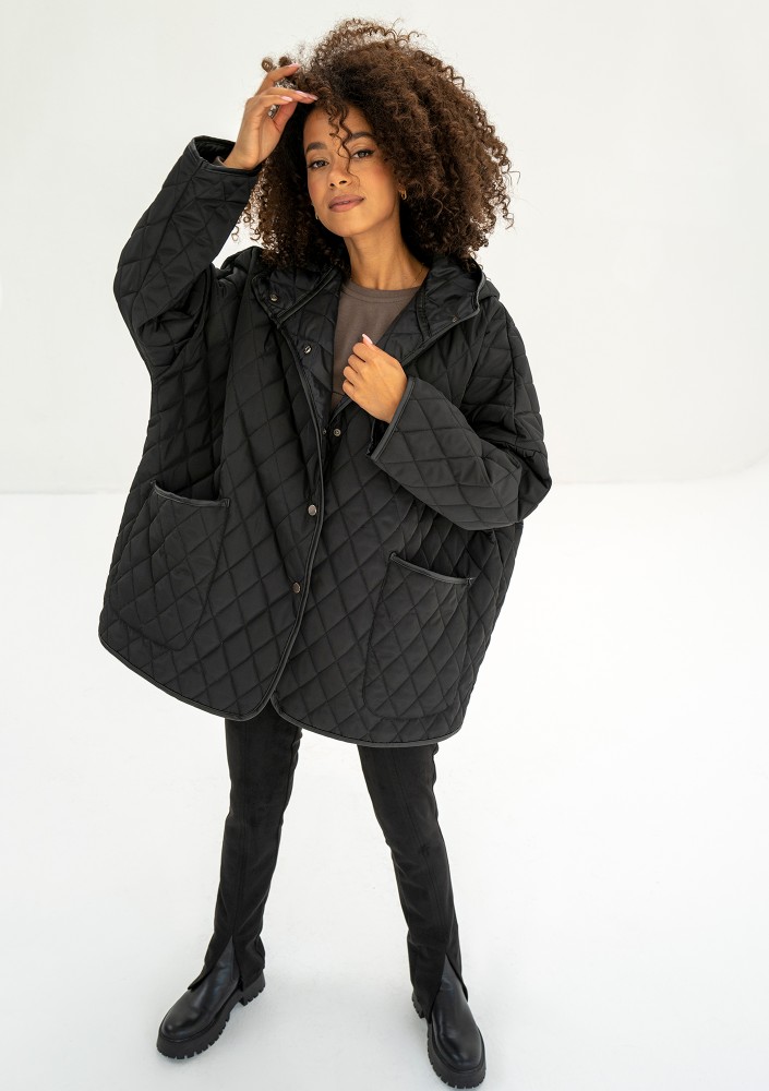 - Black quilted oversized jacket